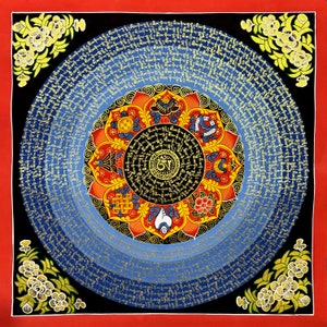 Om Mantra Mandala Thangka Painting, Thanka Art for gift, Lama Blessed Tangka, Om Mani Padme Hum Mandala