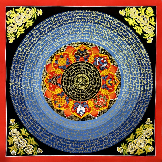 Om Mantra Mandala Thangka Painting, Thanka Art for Gift, Lama