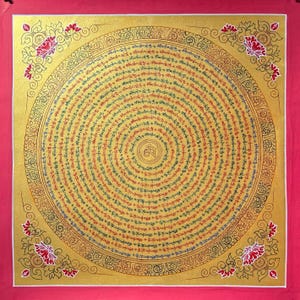 Full Gold Mantra Mandala Thanka, Om Mani Padme Hum Mandala Thangka, Bleessed Mandala Thanka