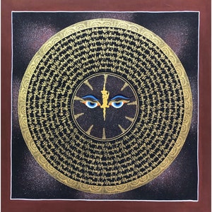 Buddha Eye Mandala Thangka, Om Mani Padme Hum Mandala Thanka Painting