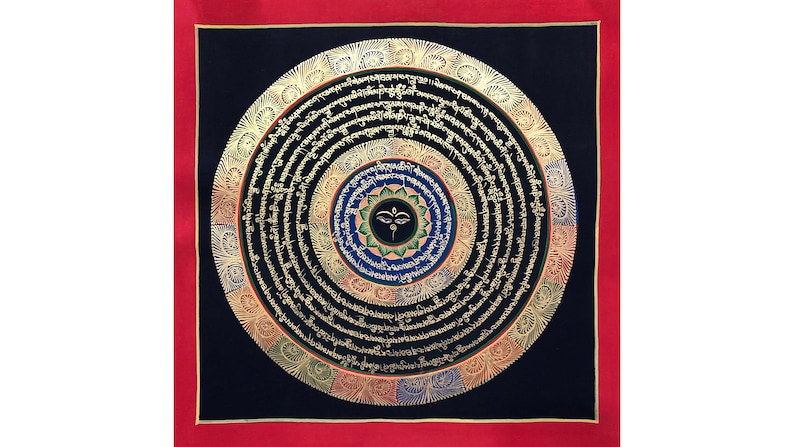 excellence 14x14 inch om mani padme mandala buddha hum eye thangka