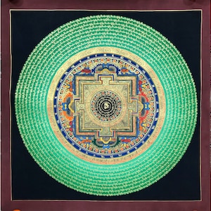 Prayer Mandala Thanka, Mantra Mandala Thangka, Om Mani Padme Hum Mandala Thangka, Mantra Blessed Thangka