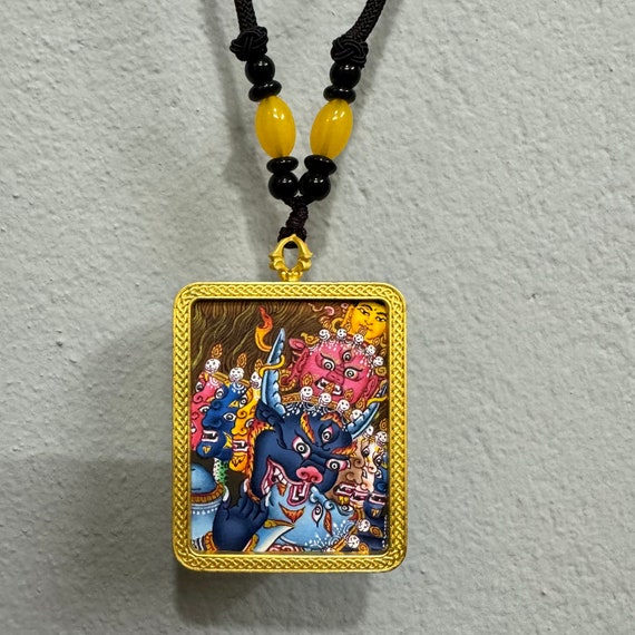 Master Quality Yamantaka Pendant Thangka, Handmade Amulet of