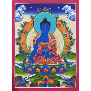 Bouddha de la médecine, bouddha de la guérison, thangka béni, tableau sacré thangka pour la méditation et porte-bonheur