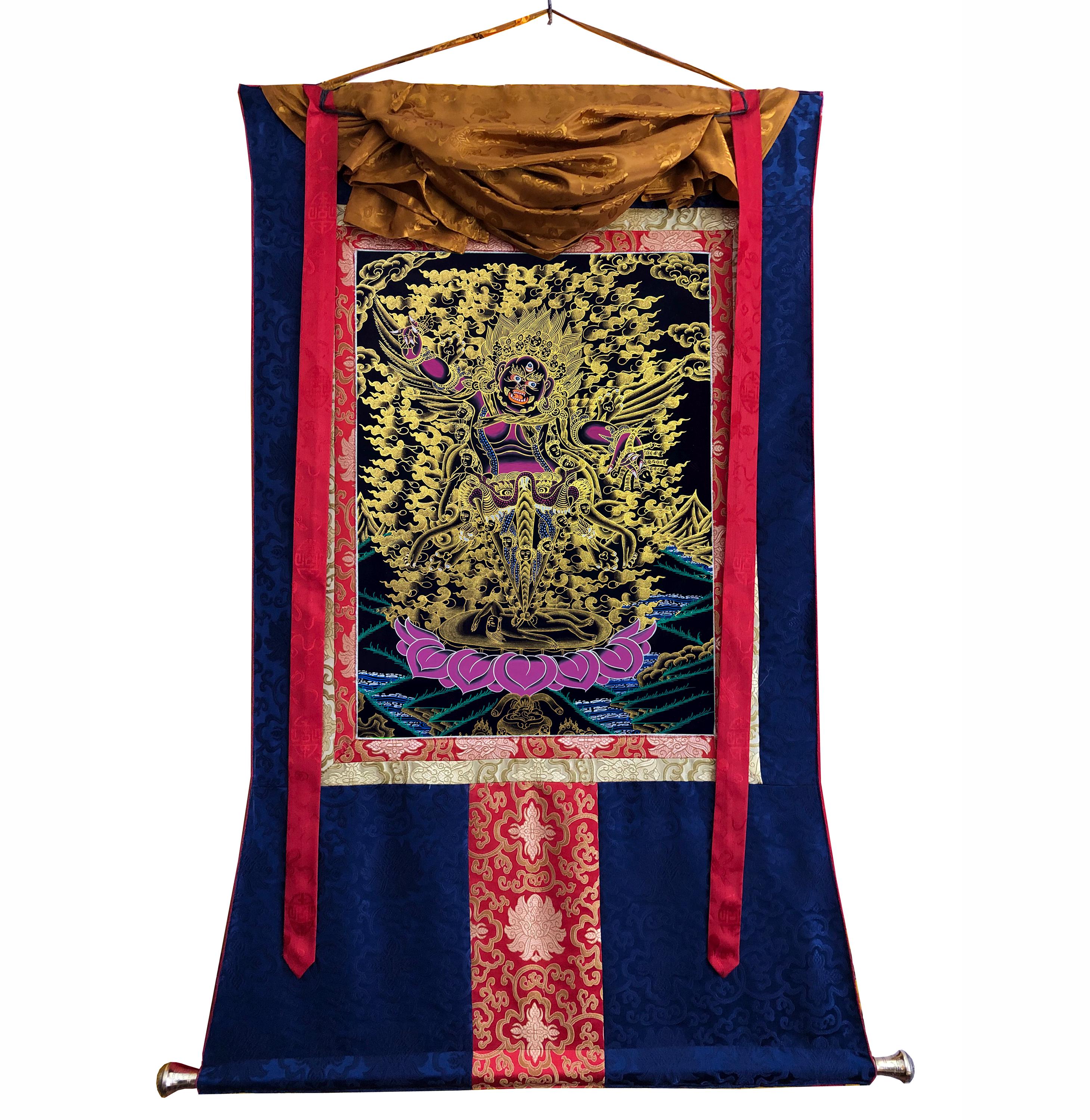Beautiful Vajrakilaya Thangka, Blessed Vajrakilaya Thanka, Rare Genuine Hand Painted Tibetan thangka, thanka Gold leaf Painting