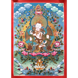 Vajrasattva Thangka Art from Nepal, Dorje Sempa Thangka Painting, Hand Painted Canvas Cotton Tibetan Thangka From Nepal