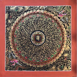 Master Quality Dragon Mantra Mandala Thangka, Om Mani Padme Hum Thanka, Dragon Thangka