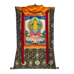 Fine Quality Silk Brocade Maitreya Buddha Thangka Painting, Hand Painted Canvas Cotton Tibetan Thangka From Nepal