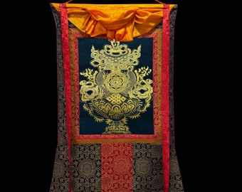 Premium Quality Silk Brocade Mounted Eight Auspicious Symbols Thangka