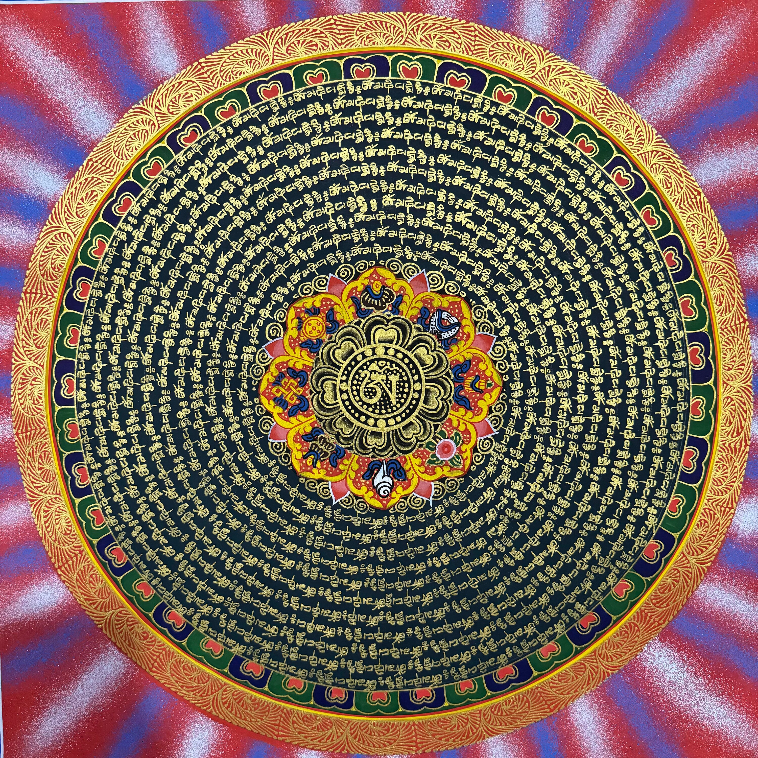 Om Mantra Mandala Thangka Painting, Thanka Art for Gift, Lama