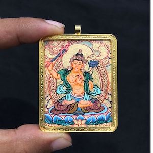 Blessed Manjushree Thanka Amulet, Handmade Manjushree Thangka Pendant - Necklace, Jewellery, Handmade
