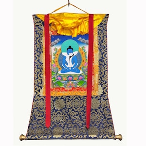Silk Brocade Buddha Shakti Thangka Painting, Hand Painted Canvas Cotton Tibetan Thangka From Nepal, Tibetan Wall Decoration Painting