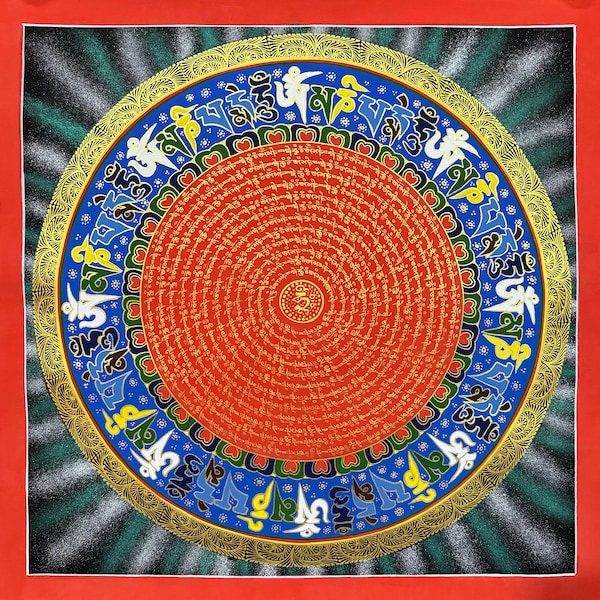 Hri Mantra Mandala Thangka Painting, Thanka Art for gift, Lama Blessed Tangka, Om Mani Padme Hum Mandala