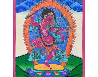 Handbemaltes Kurukulla Thangka, Rote Tara Dakini, 24k Blattgold