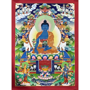 Handpainted Tibetan Medicine Buddha Thangka | Sacred Healing Artwork for Spiritual Wellbeing & Meditation