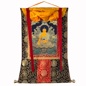Seidenbrokat Shakyamuni Buddha Thangka Gemälde, Buddha Thanka Kunst, Siddhartha Gauta Thangka für Wanddekoration