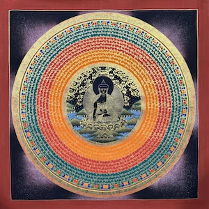 Mandala mantra bouddha Shakyamuni, peinture thangka sacrée faite main pour la méditation et porte-bonheur, peinture décoration murale tibétaine