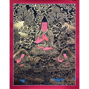 Blessed Tsongkhapa Thangka Painting, Rare Genuine Hand Painted Tibetan thangka, thanka Gold leaf Painting