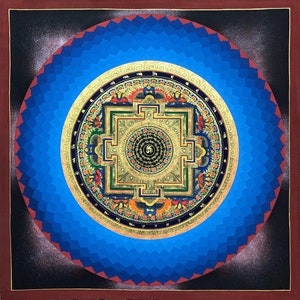 Lotus Mandala Thangka Art, peinture sacrée Thangka pour la méditation et bonne chance à la maison, peinture de décoration murale tibétaine bénie
