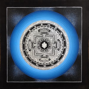 Tableau mandala argent thangka, art de la bénédiction bénie, tableau thangka sacré pour la méditation et porte-bonheur, tableau décoratif