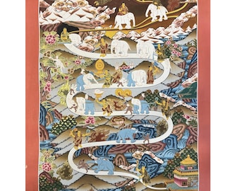Dipinto Thangka fatto a mano: la via per il paradiso: arte della meditazione tibetana