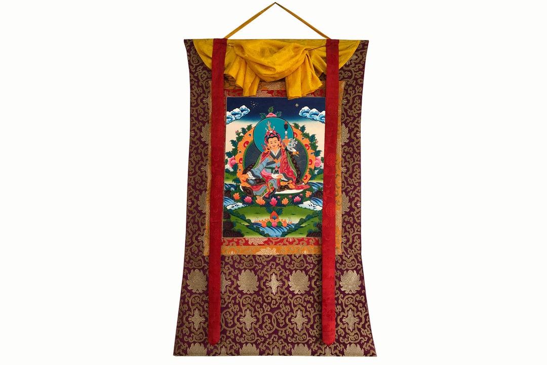 祝福された 115 x 73 cm グル リンポチェ タンカ アート