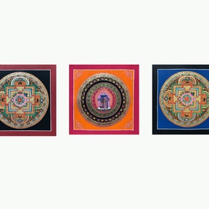 3 Pieces of 25cmx25cm Mandalas Thangka Painting, Handmade Sacred Thangka Painting for Meditation, Tibetan Wall Decoration Painting