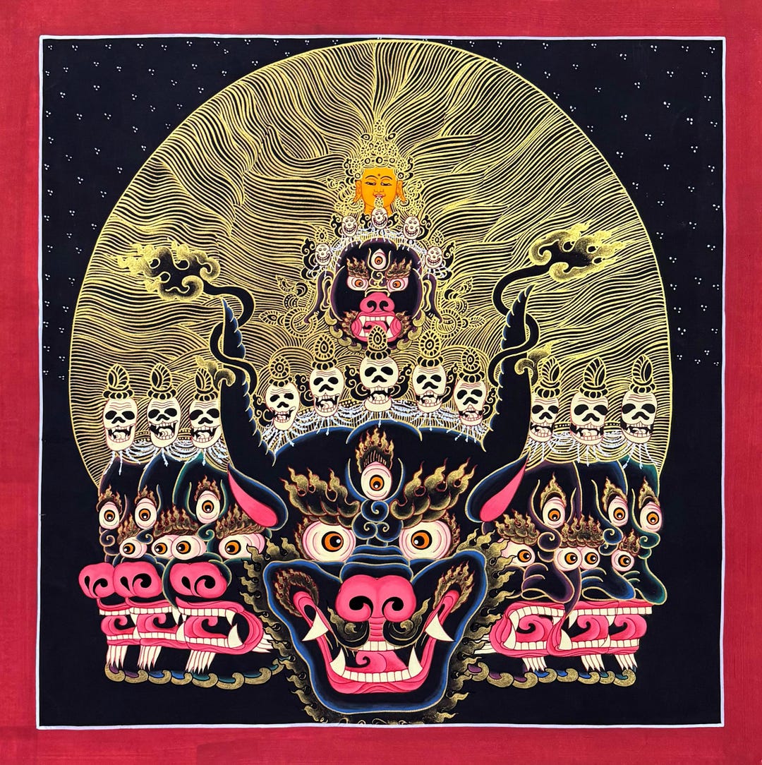 ヤマンタカ タンカ絵画、ネパール手作り、ヴァジュラバイラヴァ サンカ