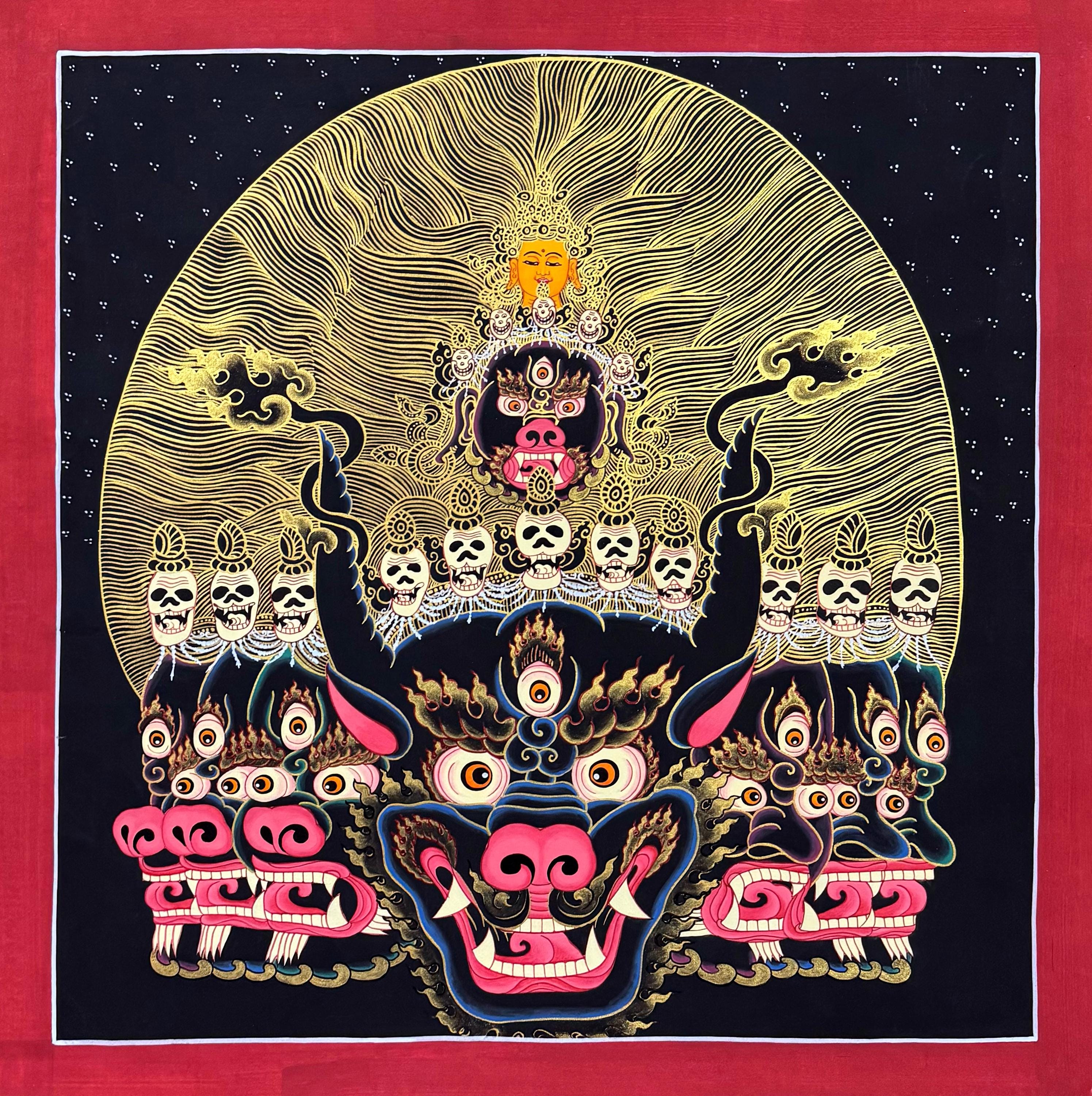 ヤマンタカ タンカ絵画、ネパール手作り、ヴァジュラバイラヴァ サンカ