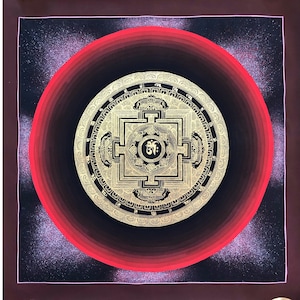 Red Rainbow Om Mandala, peinture sacrée Thangka faite à la main pour la méditation et bonne chance à la maison, peinture de décoration murale tibétaine