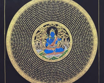 Handmålad Shiva Mandala: Om Namah Shivaya Mantra, Bladguld