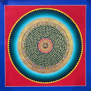 Om Mantra Mandala Thangka Painting, Thanka Art for gift, Lama Blessed Tangka, Om Mani Padme Hum Mandala