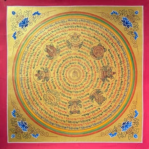 Full Gold Auspicious Mantra Mandala Thanka, Om Mani Padme Hum Mandala Thangka, Bleessed Mandala Thanka