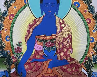 Hand-painted Medicine Buddha Thangka: Healing Art From the