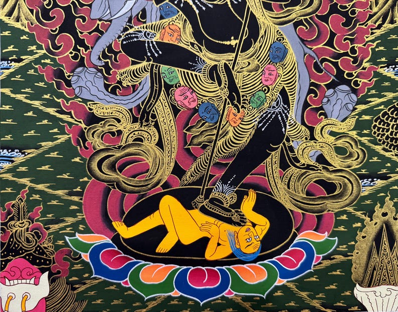 Silk Brocade Mounted Simhamukhi Thangka, Simhamukha Thanka bild 5