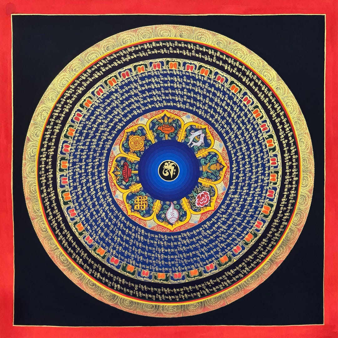 Om Mantra Mandala Thangka Painting, Thanka Art for Gift, Lama