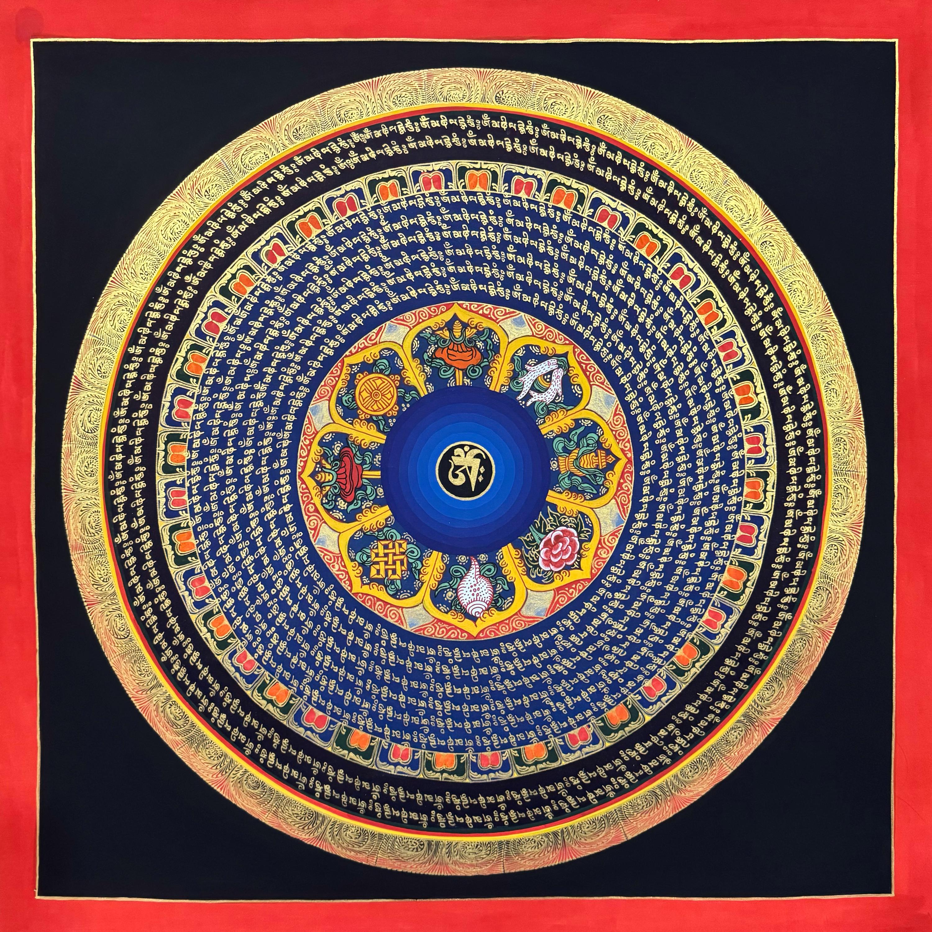 Om Mantra Mandala Thangka Painting, Thanka Art for Gift, Lama