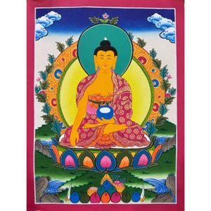Shakyamuni Buddha Thangka Painting, Buddha Thanka Art, Blessed Painting for wall Decoration