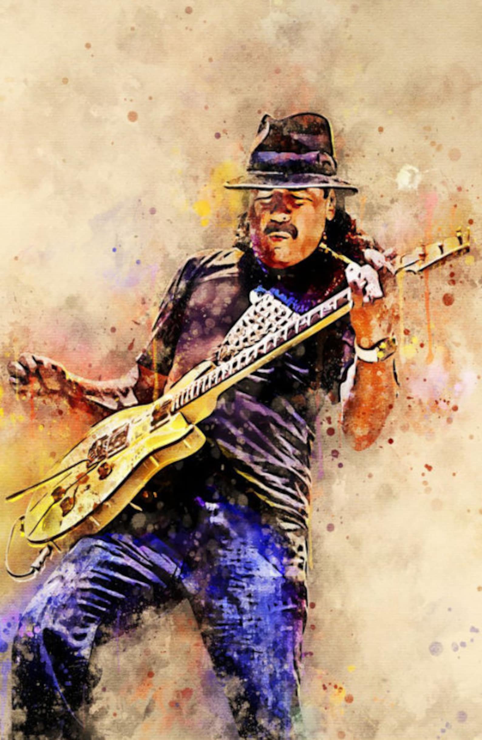 Carlos Santana Poster Wall Art Prints Art painting Home | Etsy