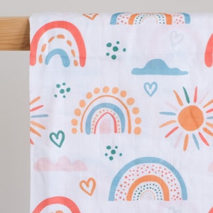 Rainbow Baby Blanket, Organic Cotton Wrap, Double Gauze Muslin Newborn Swaddle, Toddler Throw Blanket, Baby Shower Gift, Blanket Gift,