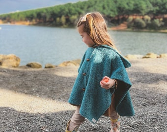 Poncho infantil Teddy de primavera, ropa infantil para exteriores, sudadera con capucha de bouclé para niños, poncho con capucha para bebé, sudadera boho hecha a mano, capa para asiento de coche infantil