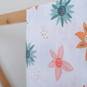 Organic Floral Muslin Baby Blanket, Cotton Newborn Wrap, Baby Shower Gift, Double Gauze Muslin Baby Swaddle, 2 Layers Toddler Throw Blanket