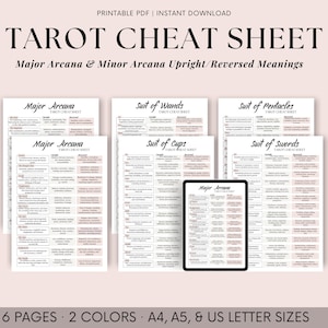 Cheatsheet voor tarot | 78 betekenissen van tarotkaarten | Naslaggids voor Rider Waite-tarotkaarten | Afdrukbare tarot-pdf | Digitale download
