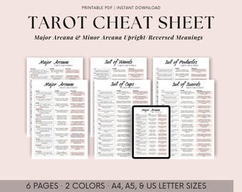 Tarot Spickzettel | 78 Tarotkarten Bedeutungen | RiderWaite Tarot Deck Nachschlagewerk | Tarot Druckbare PDF | Digitaler Download