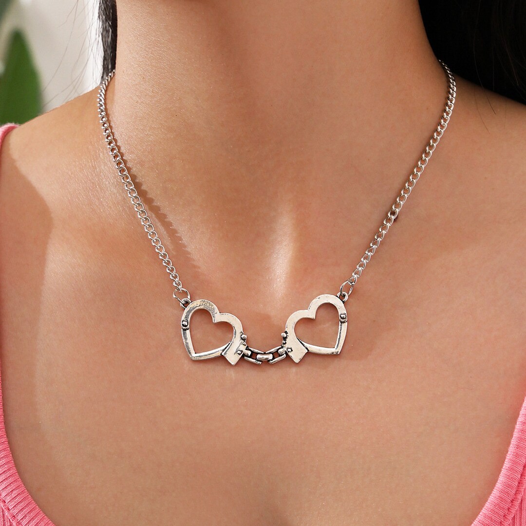 Heart Handcuffs Alternative Grunge Style Chain Necklace Etsy
