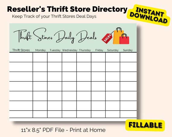 Digital Online Thrift Store Template, Thrift Store Organizer, Thrifter  Template, Reseller Organization, Daily Deals for Resellers, Ebay - Etsy