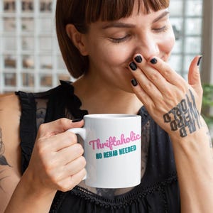 The Thriftaholics White glossy mug