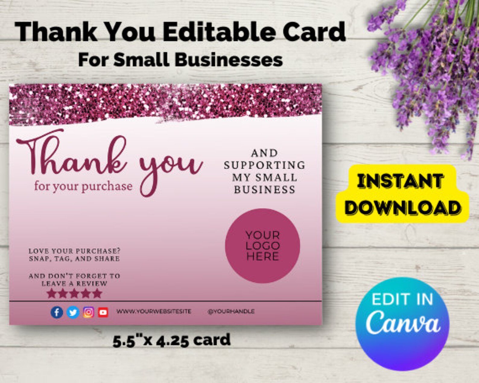 Printable Thank You Card, Thank You Business Template Note Card ...