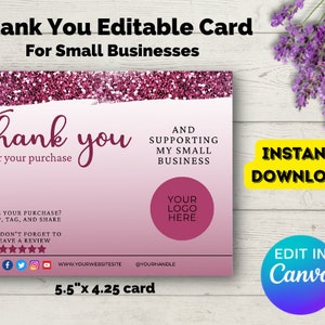 Printable Thank You Card, Thank You Business Template Note Card ...