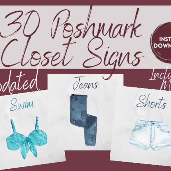 Poshmark Closet Signs (UPDATED includes Men), Poshmark Dividers, Organizational, Poshmark Seller, Digital Download, Watercolors Fashion